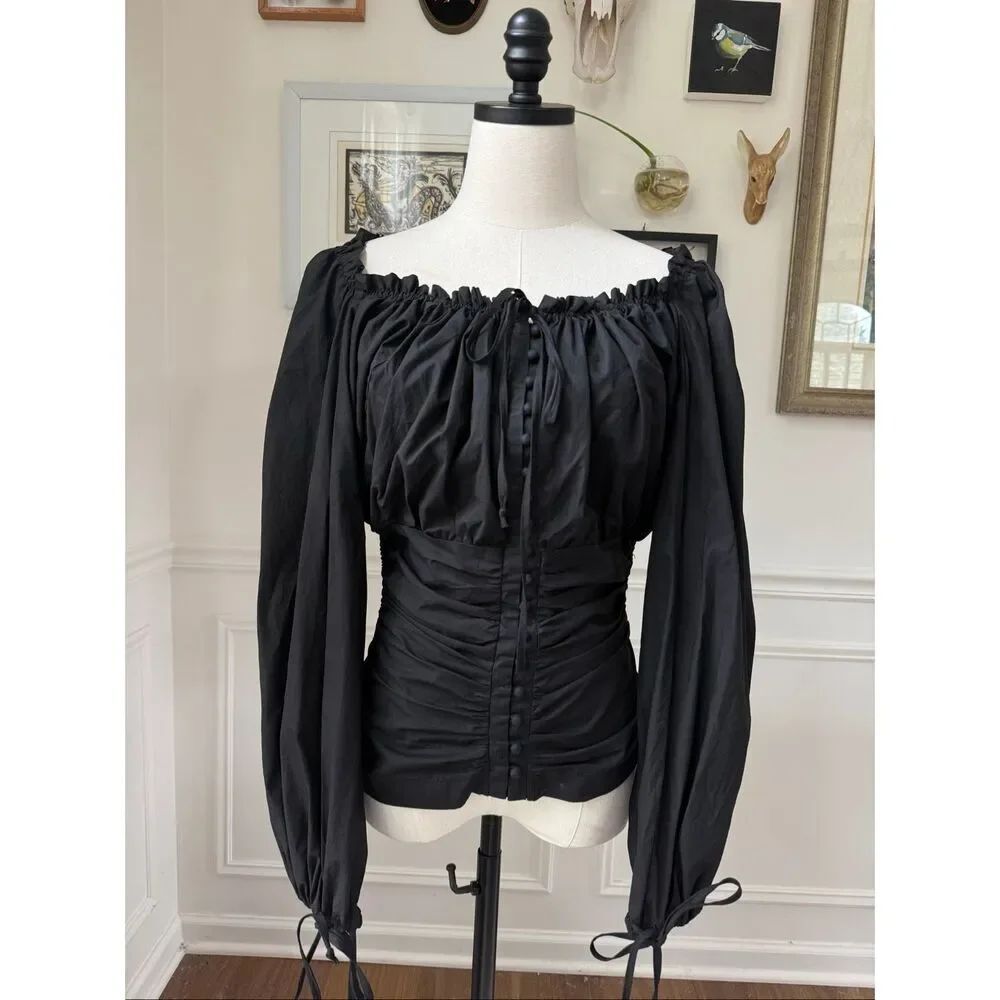 Rye Black Goth Whimsigoth Cottagecore Peasant Blouse Cotton M